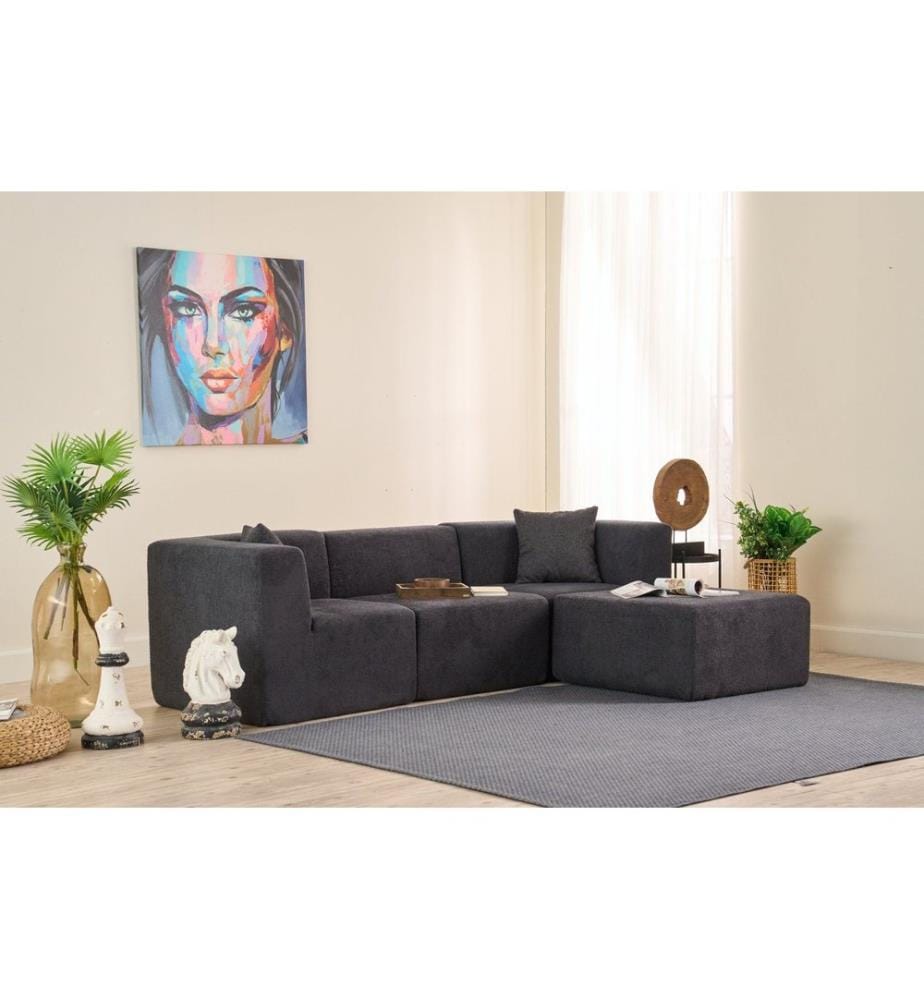 Canapé d'angle, anthracite, tissu : 100 % CHENILLE