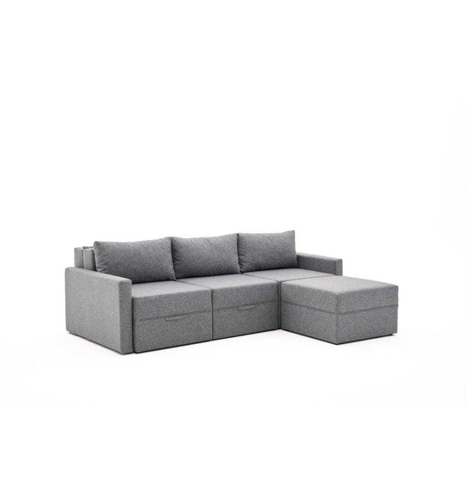 Ecksofa-Bett, grau, Rahmen: 100 % TANNENHOLZ