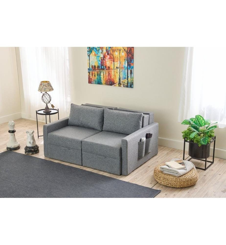 grau, Gestell: 100 % TANNENHOLZ, 2-Sitzer-Schlafsofa