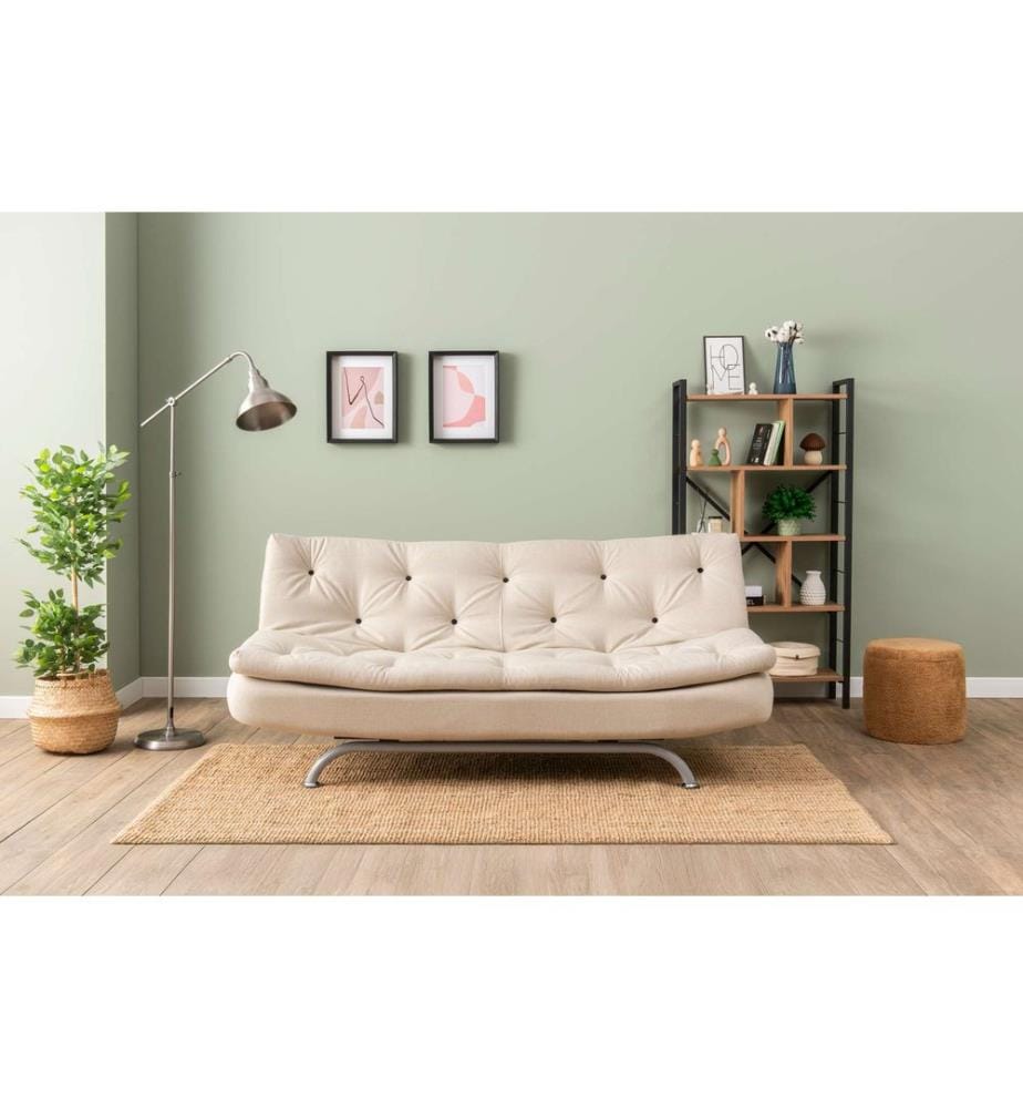 Divano letto a 3 posti, beige, struttura: 100% METALLO