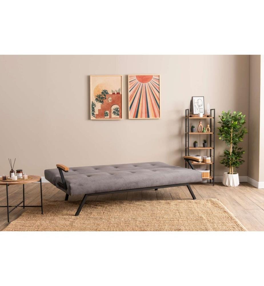 Divano letto a 3 posti, grigio, struttura: 100% METALLO