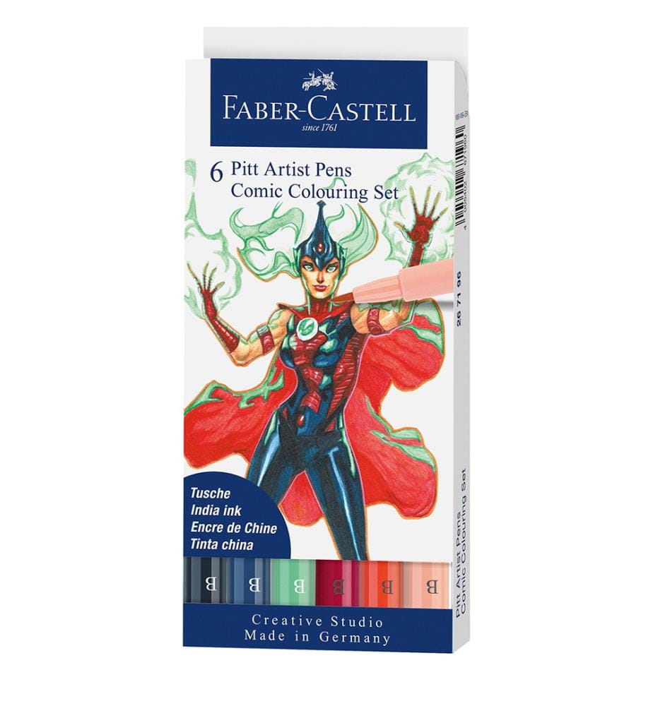 Feutre Pitt Artist Pen Brush, étui de 6 Pcs, Comic Colouring Set