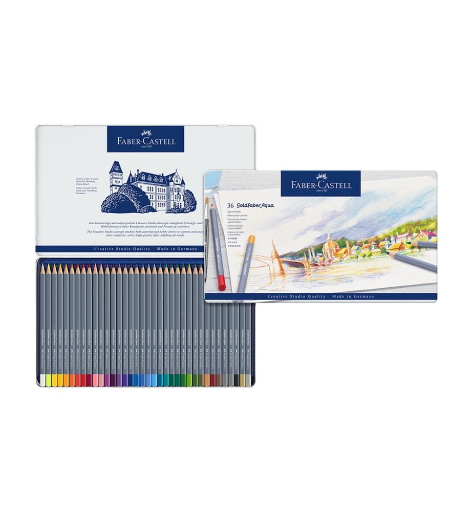 Matita acquerellabile Goldfaber Aqua, scatola di metallo da 36 pezzi