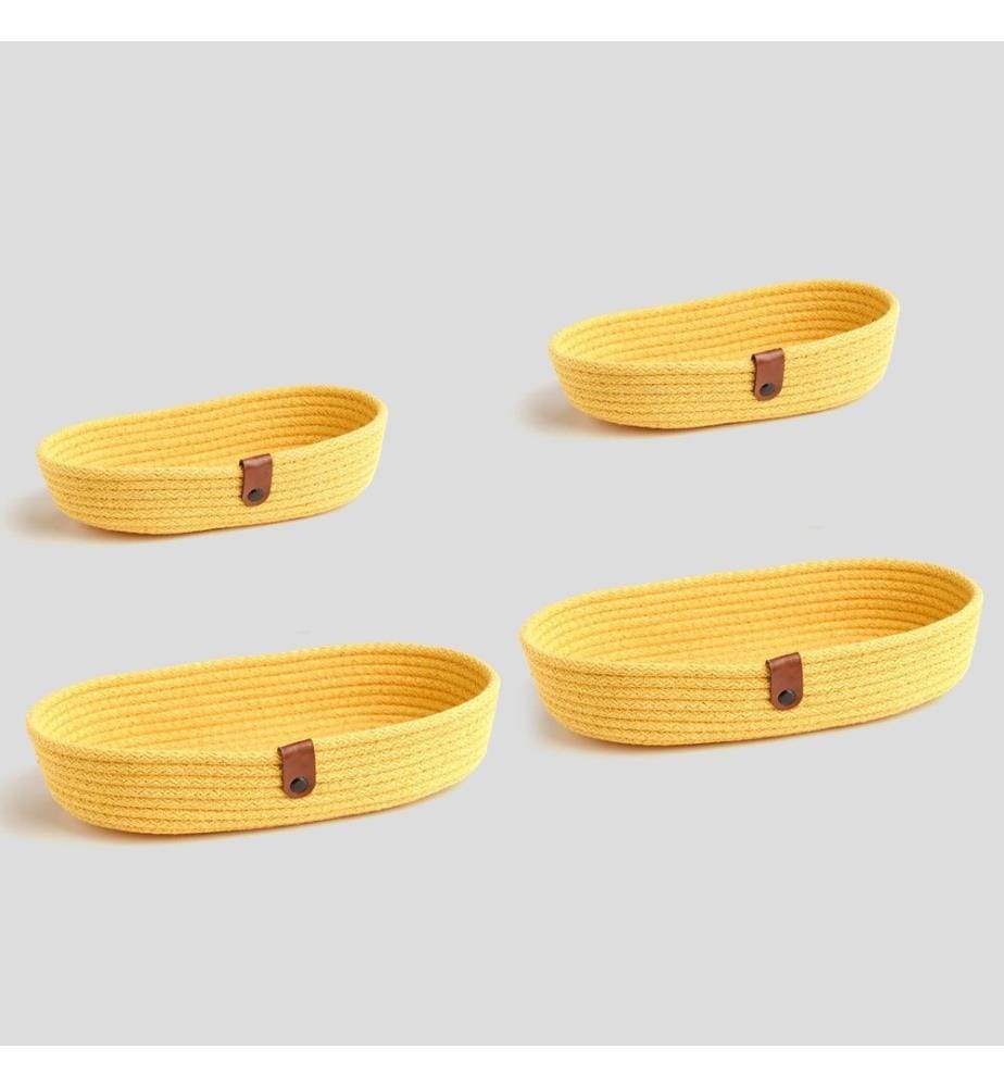 Cotton Bread Basket Set, 4 Pieces, Yellow, 100% Cotton Jute Rope, Handmade