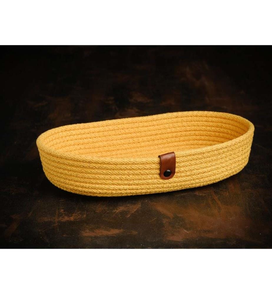 Cotton Bread Basket Set, 4 Pieces, Yellow, 100% Cotton Jute Rope, Handmade