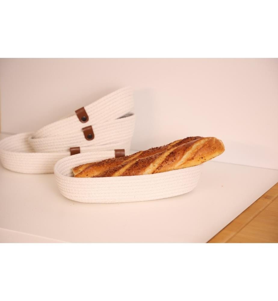 Cotton Bread Basket Set, 4 Pieces, Ecru, 100% Cotton Jute Rope, Handmade
