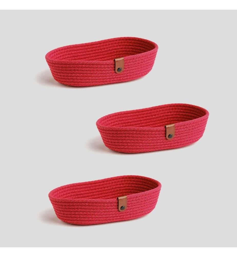 Cotton Bread Basket Set, 3 Pieces, Red, 100% Cotton Jute Rope, Handmade