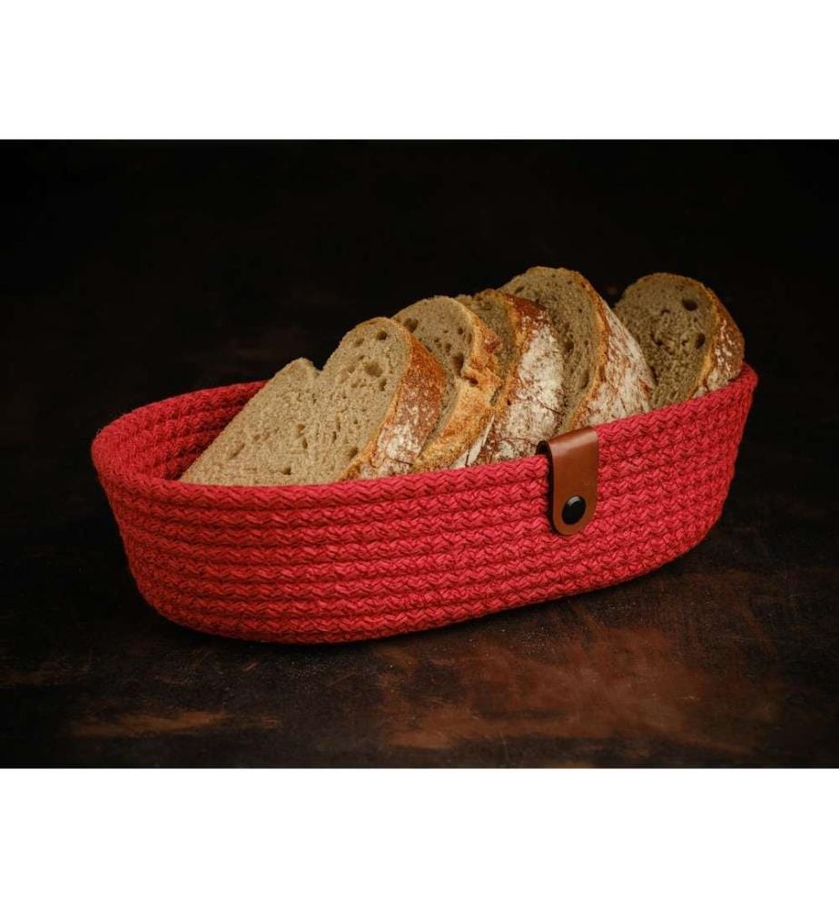 Cotton Bread Basket Set, 3 Pieces, Red, 100% Cotton Jute Rope, Handmade