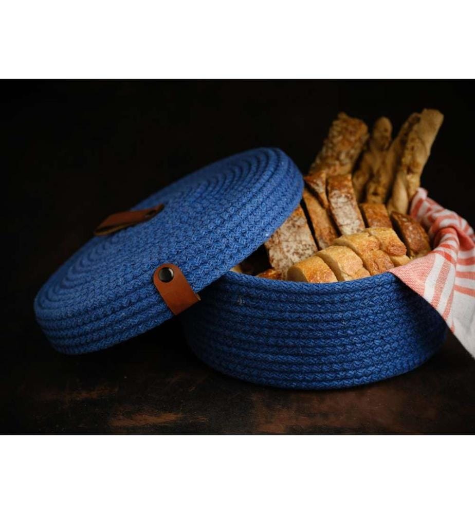 Panier en coton, 3 pièces, bleu, 100% coton corde de jute, fait à la main