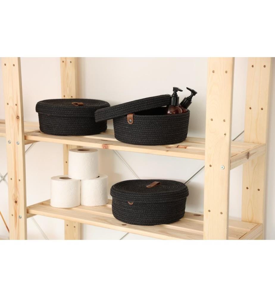 Baumwollkorb-Set, 3 Stück, schwarz, 100% Baumwoll-Jute-Seil, handgefertigt