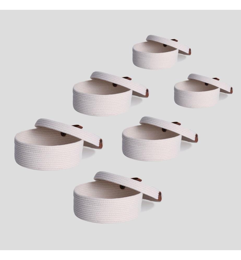Baumwollkorb-Set, 6-teilig, Ecru, 100% Baumwoll-Jute-Seil, handgefertigt