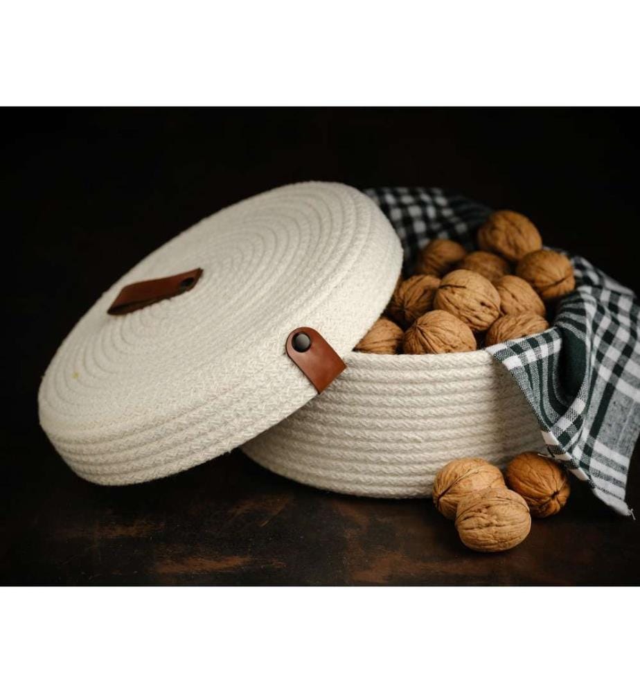 Baumwollkorb-Set, 6-teilig, Ecru, 100% Baumwoll-Jute-Seil, handgefertigt