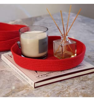 Baumwoll-Tablett-Set, 3 Teile, rot, 100% Baumwoll-Jute-Seil, handgefertigt