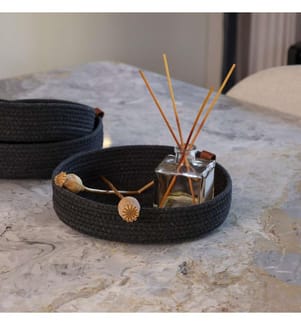 Baumwoll-Tablett-Set, 3 Teile, schwarz, 100% Baumwoll-Jute-Seil, handgefertigt