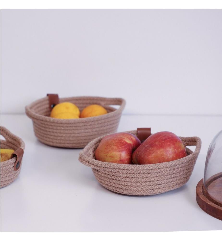 Panier en coton, 3 pièces, beige, 100% coton corde de jute, fait à la main