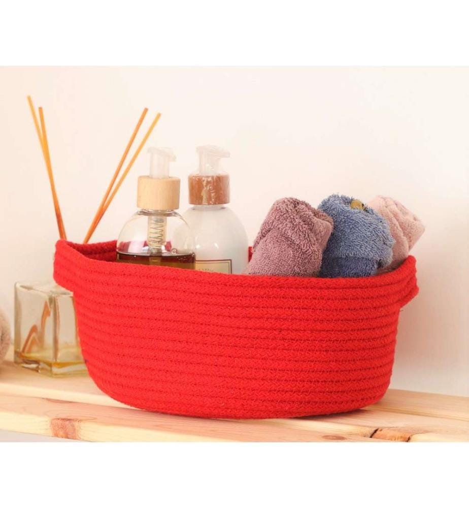 Panier en coton, 3 pièces, rouge, 100% coton, corde de jute, fait à la main