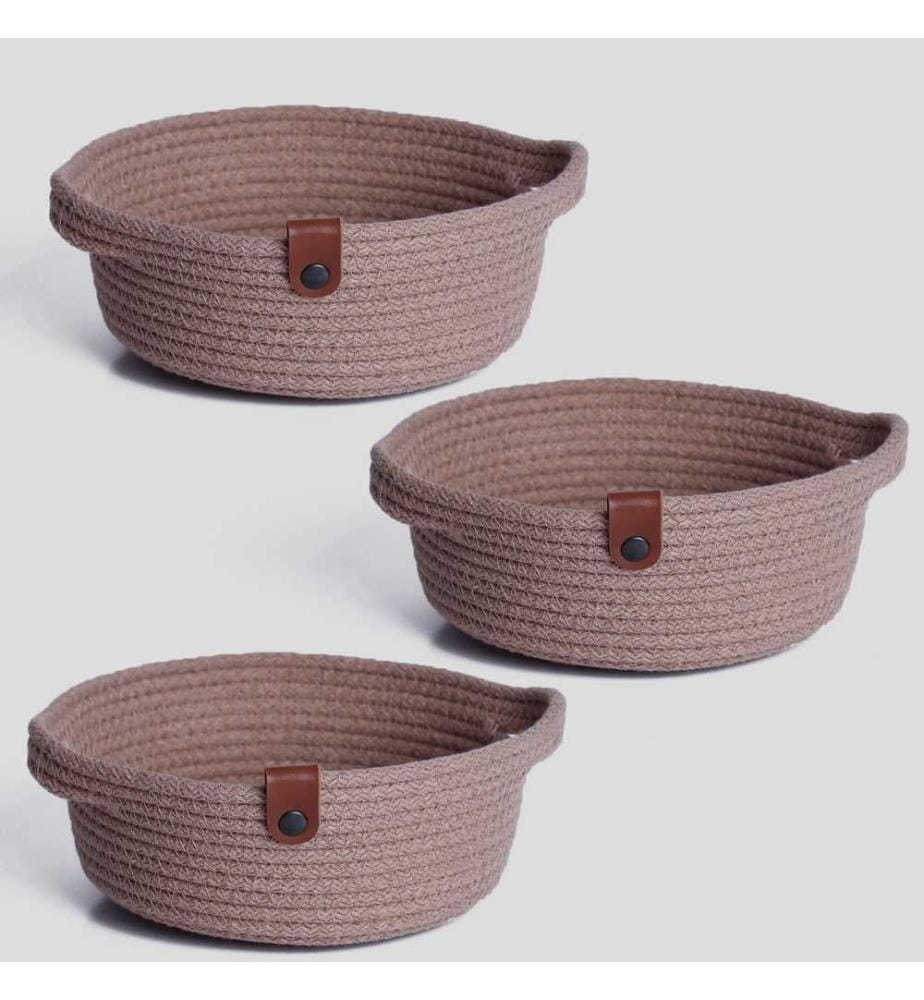 Panier en coton, 3 pièces, beige, 100% coton corde de jute, fait à la main