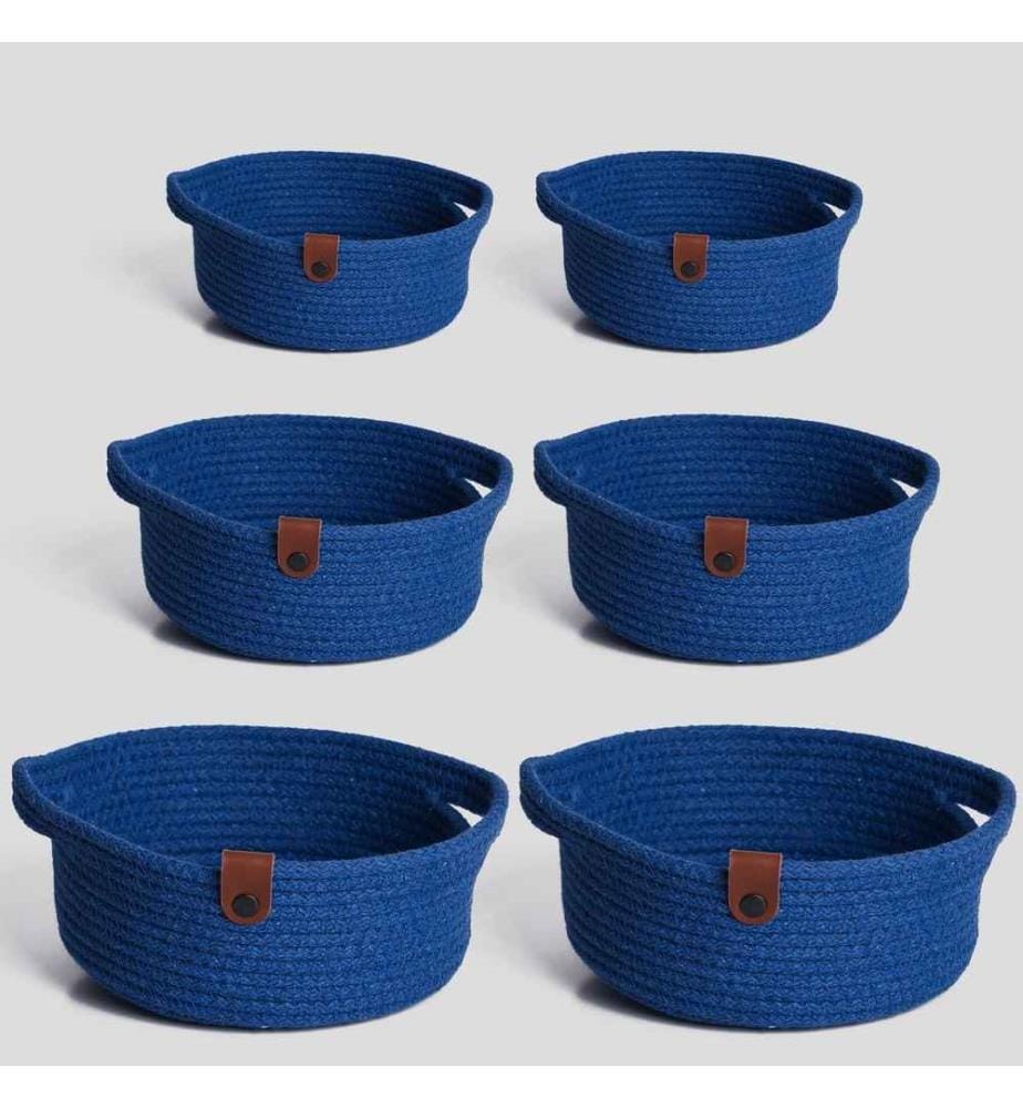 Baumwollkorb-Set, 6-teilig, blau, 100% Baumwoll-Jute-Seil, handgefertigt