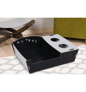 Lit pour chat, Noir Blanc, MDF, Lit pour chat démonté