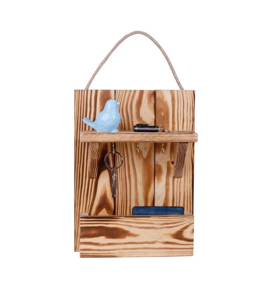 Schlüsselanhänger aus Holz, Natur, Schlüsselanhänger aus Holz mit Tasche, Holzkörper