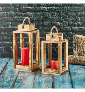 Candeliere, naturale, lanterna a due pezzi, corpo in legno