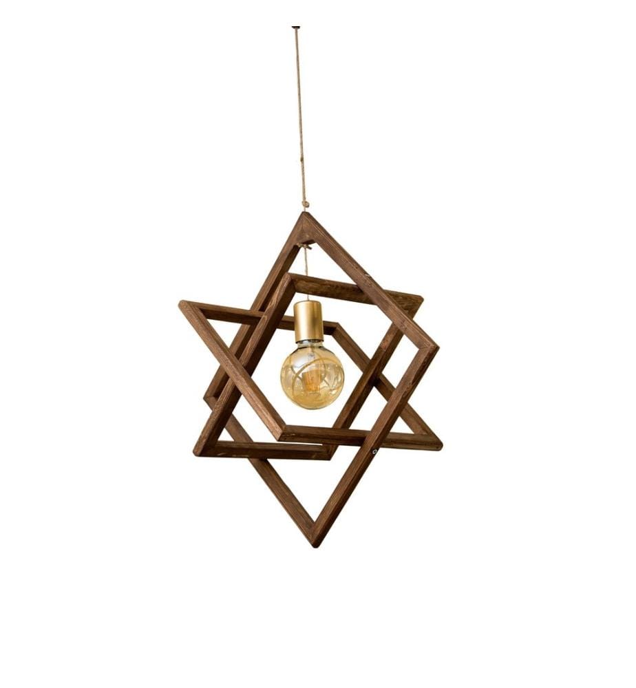 Chandelier, Wooden Walnut, 50% Solid Wood - 50% Jute