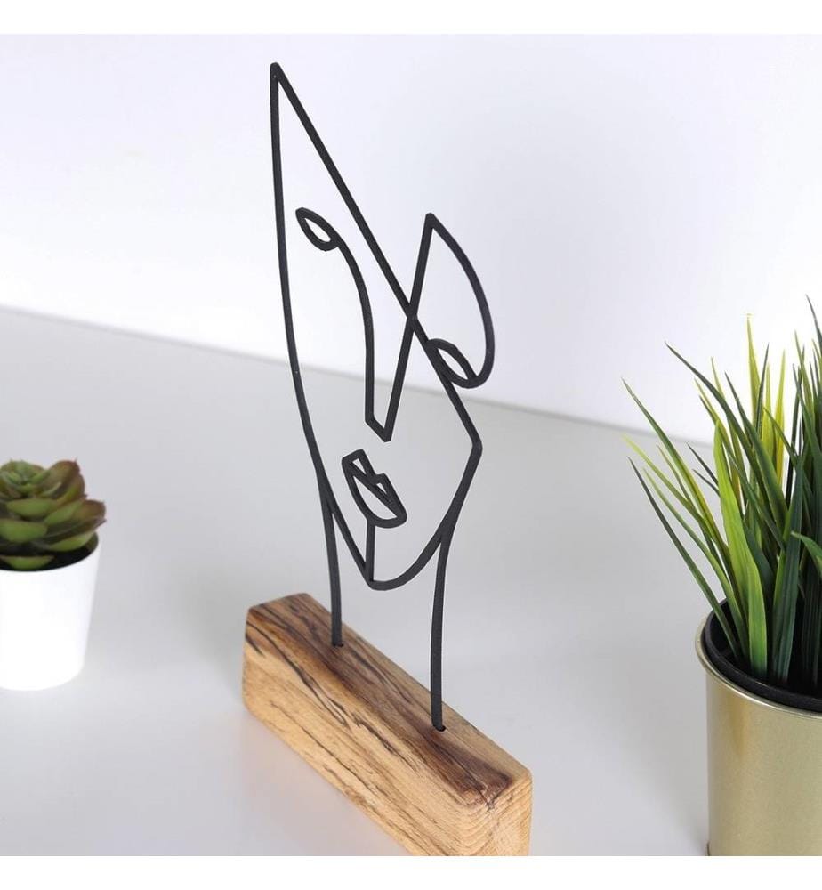 Decorative Object, Black, Metal, Wood Base
