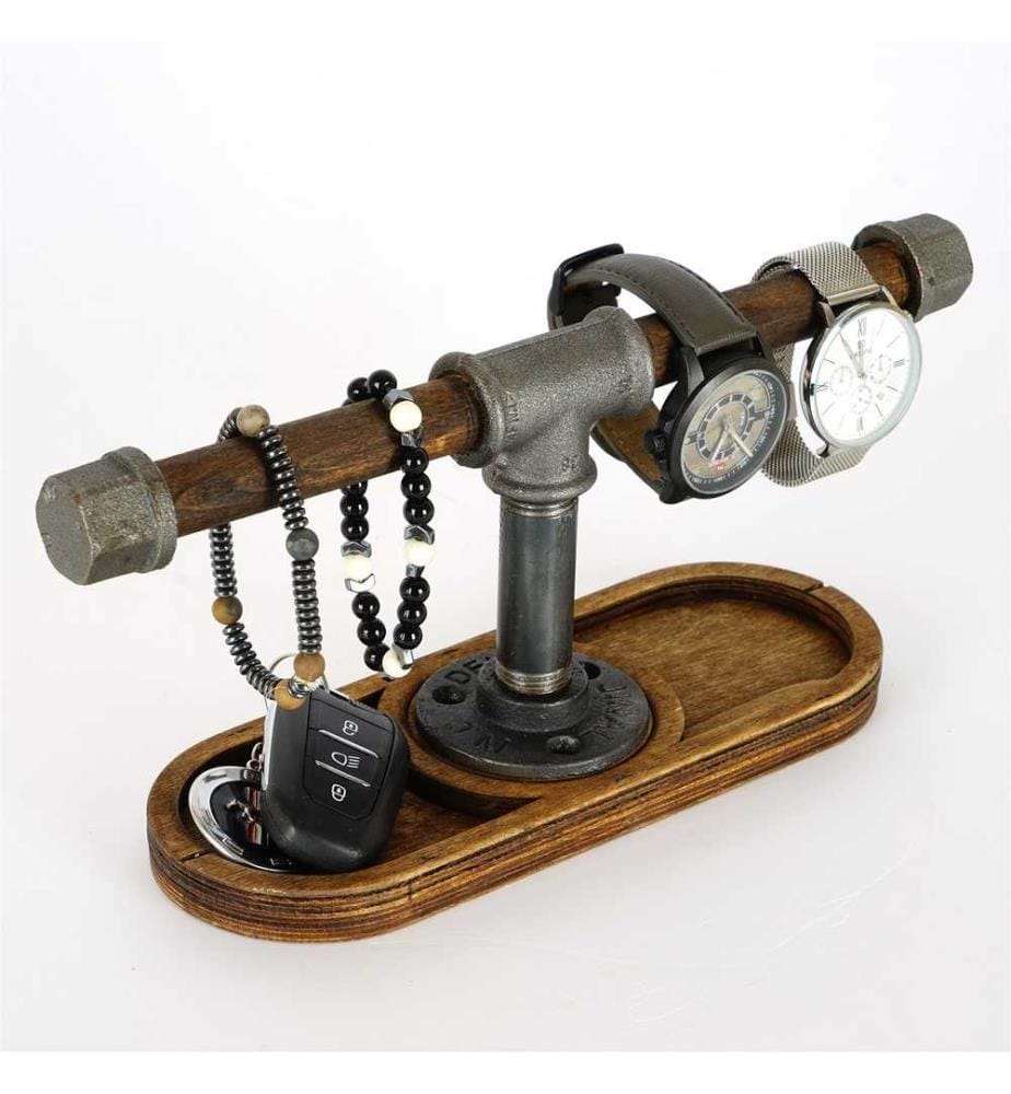 Jewellery Stand Organizer, Walnut, Silver, 100% Wooden, Frame: 100% Metal