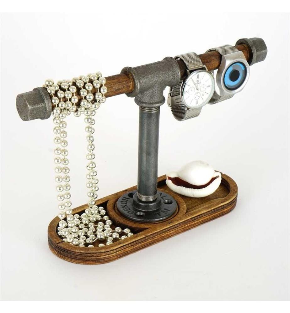 Organisateur de stand de bijoux, noyer, argent, 100% bois, cadre : 100% métal