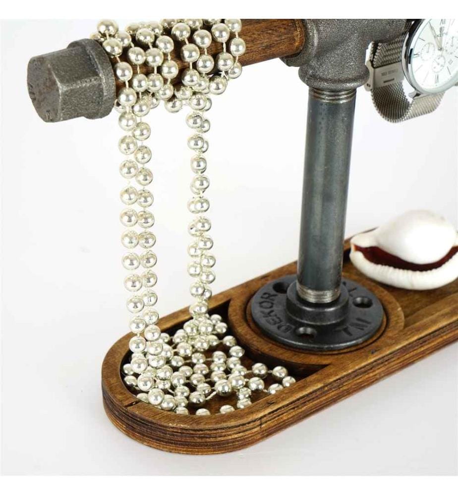 Organisateur de stand de bijoux, noyer, argent, 100% bois, cadre : 100% métal