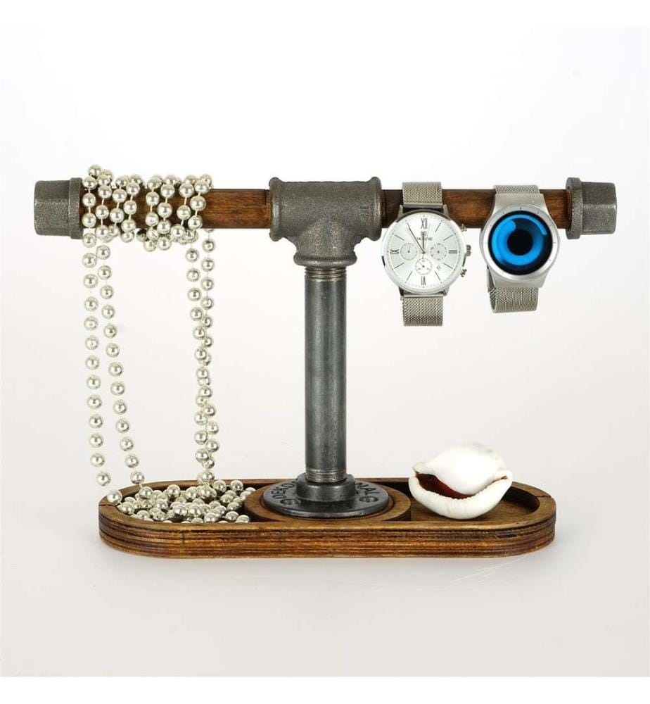 Organisateur de stand de bijoux, noyer, argent, 100% bois, cadre : 100% métal