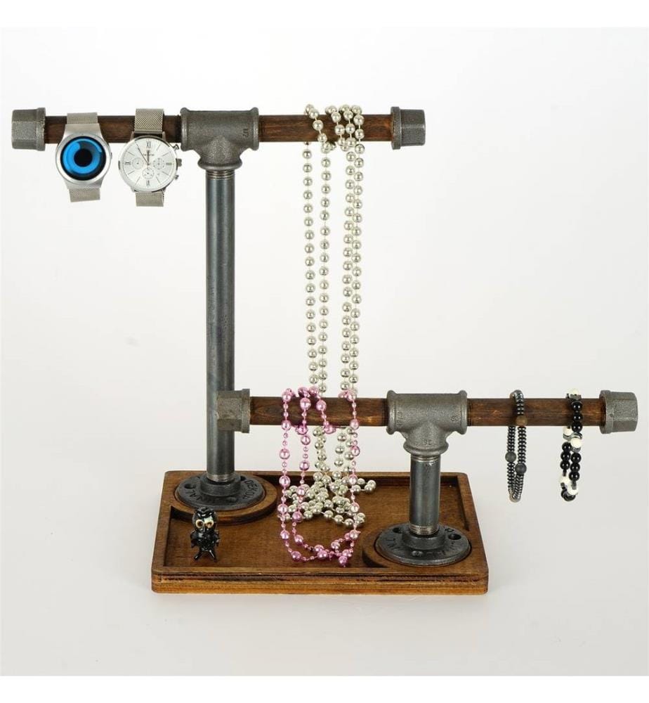 Jewellery Stand Organizer, Walnut, Silver, 100% Wooden, Frame: 100% Metal