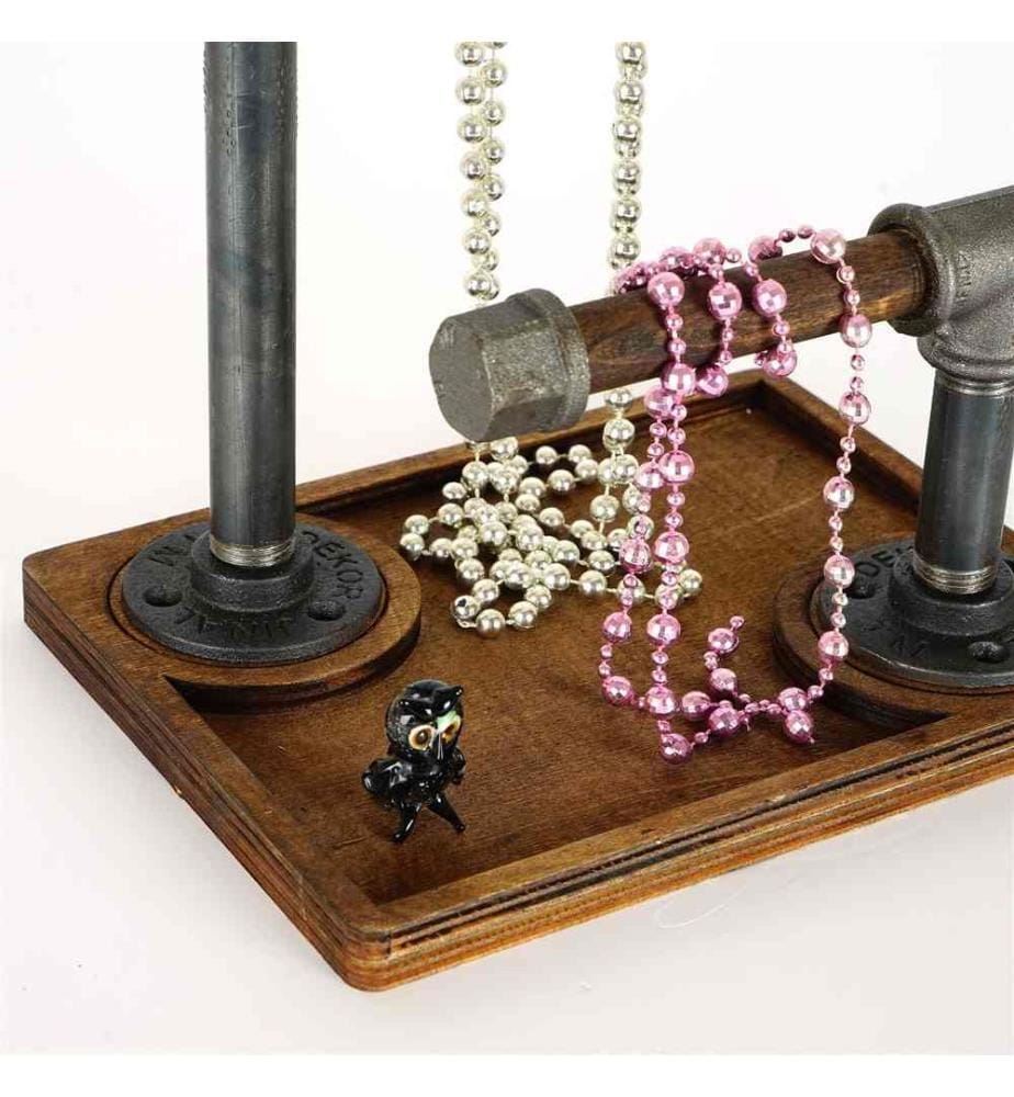 Jewellery Stand Organizer, Walnut, Silver, 100% Wooden, Frame: 100% Metal