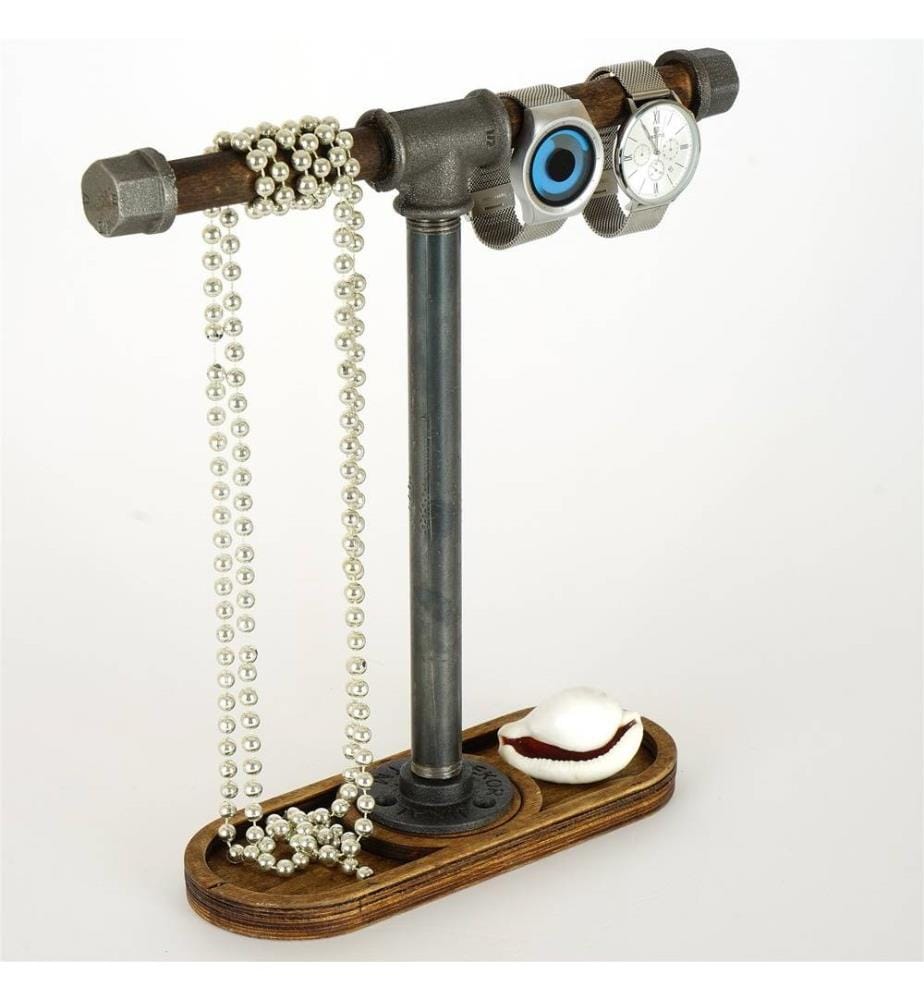 Organisateur de stand de bijoux, noyer, argent, 100% bois, cadre : 100% métal