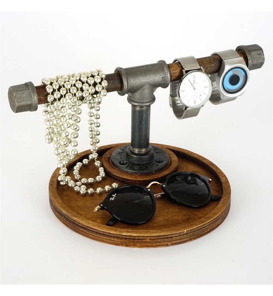 Jewellery Stand Organizer, Walnut, Silver, 100% Wooden, Frame: 100% Metal
