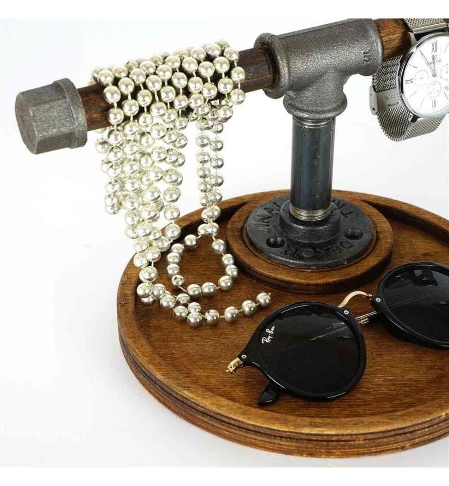Jewellery Stand Organizer, Walnut, Silver, 100% Wooden, Frame: 100% Metal