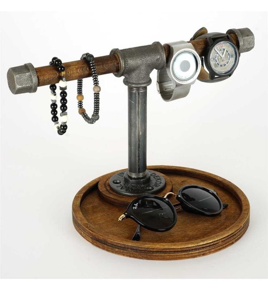Jewellery Stand Organizer, Walnut, Silver, 100% Wooden, Frame: 100% Metal