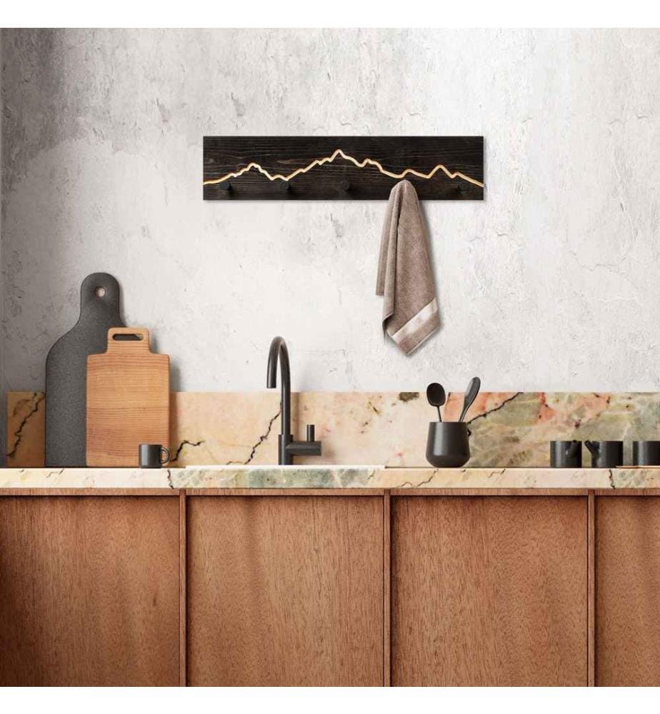 Gancio da parete in legno, nero, 50% legno - 50% metallo