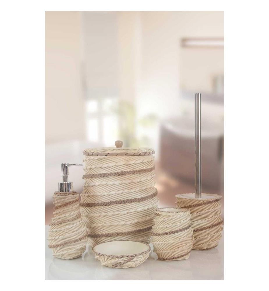 Set da bagno, 5 pezzi, Crema, Poliresina