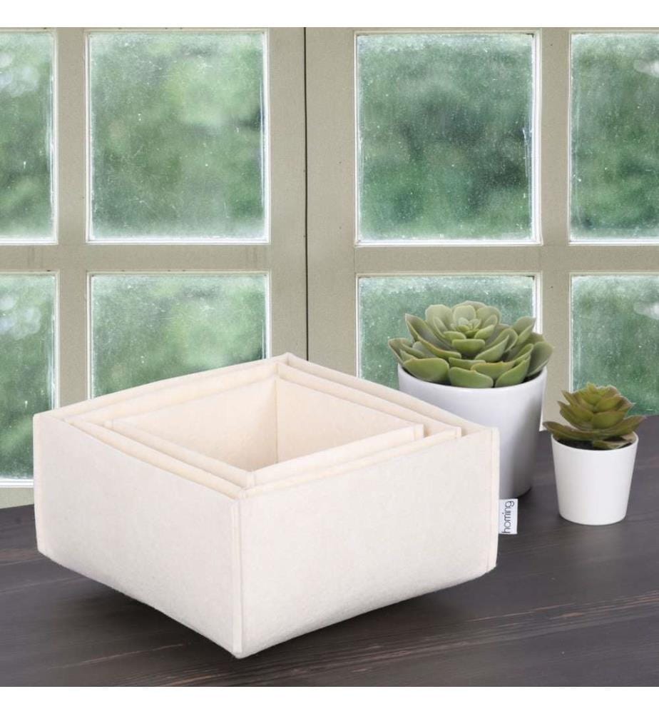 Schreibtisch-Organizer-Set, 3 Teile, Creme, Filz