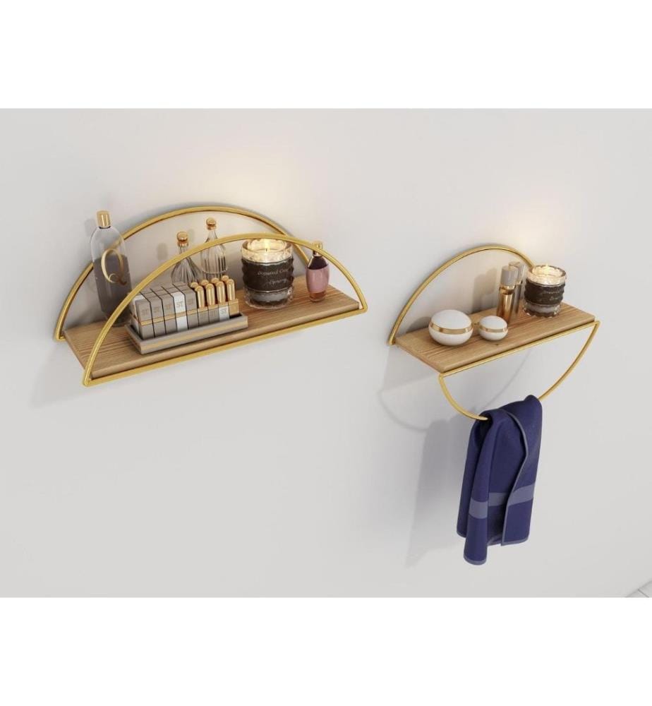 Wall Shelf, Gold Brown, Solid Wood