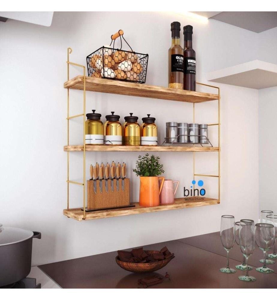 Wall Shelf, Gold Brown, Solid Wood