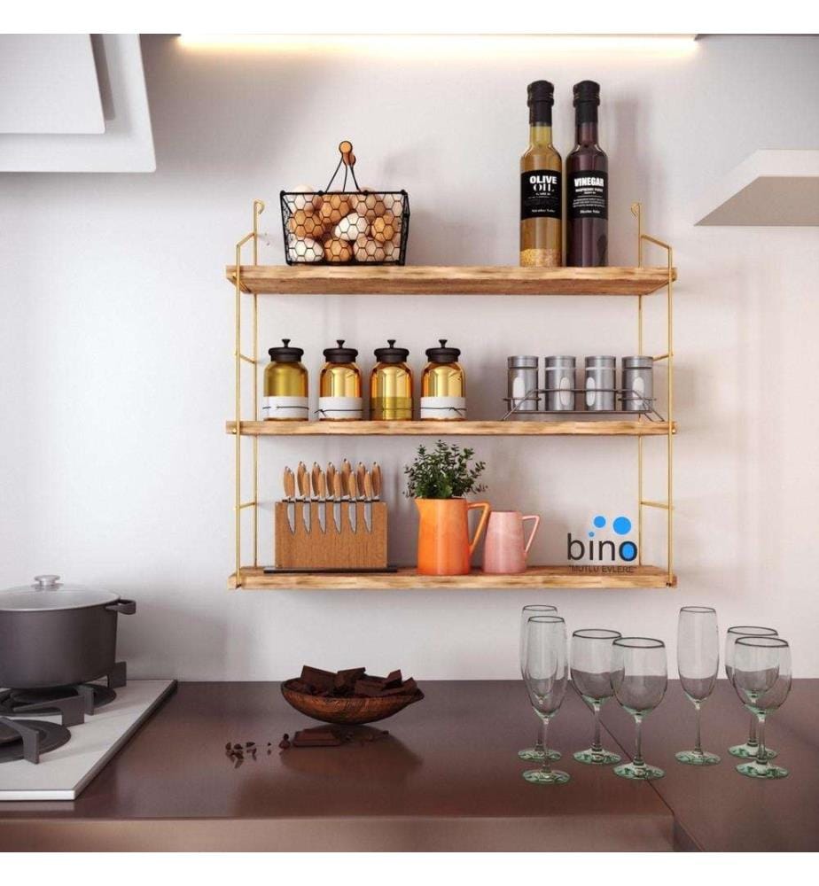 Wall Shelf, Gold Brown, Solid Wood
