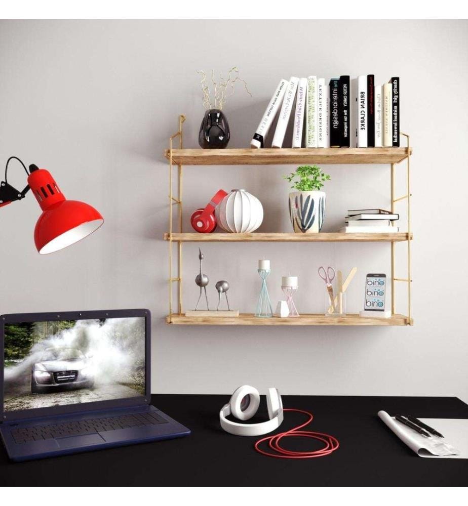 Wall Shelf, Gold Brown, Solid Wood