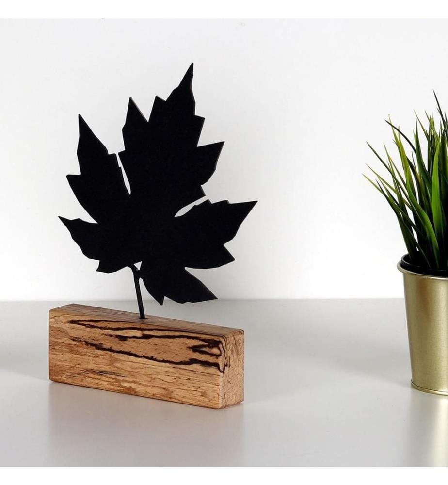 Decorative Object, Black, Metal, Wood Base