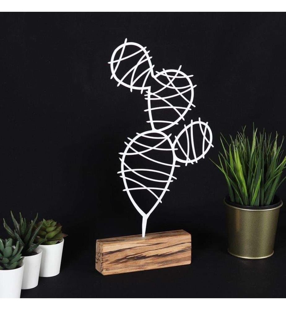 Decorative Object, White, Metal, Wood Base