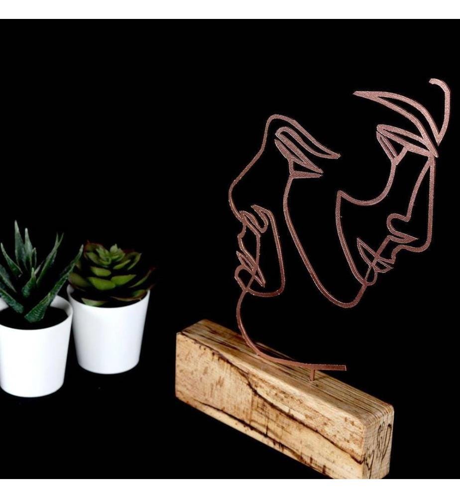 Objet décoratif, bronze, métal, base en bois