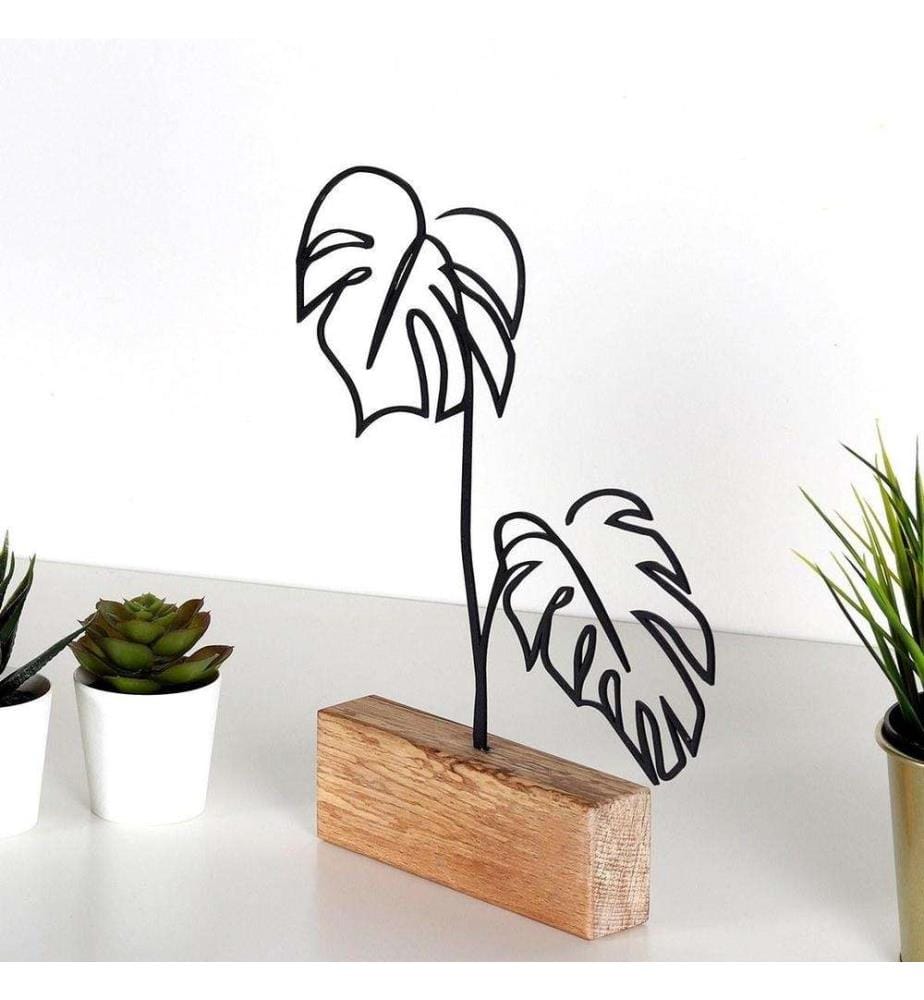 Decorative Object, Black, Metal, Wood Base