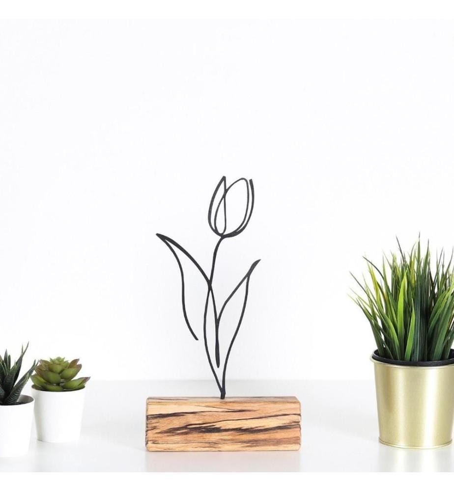 Decorative Object, Black, Metal, Wood Base