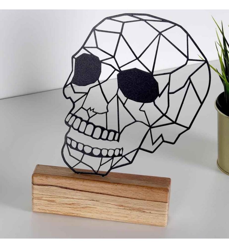 Objet décoratif, noir, métal, base en bois